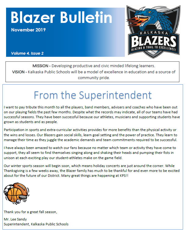 Kalkaska Public Schools November District Blazer Bulletin