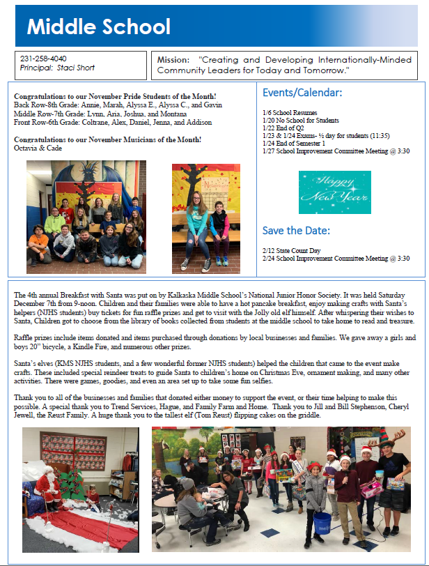 Kalkaska Public Schools January Blazer Bulletin